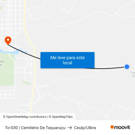 To-030 | Cemitério De Taquaruçu to Ceulp/Ulbra map