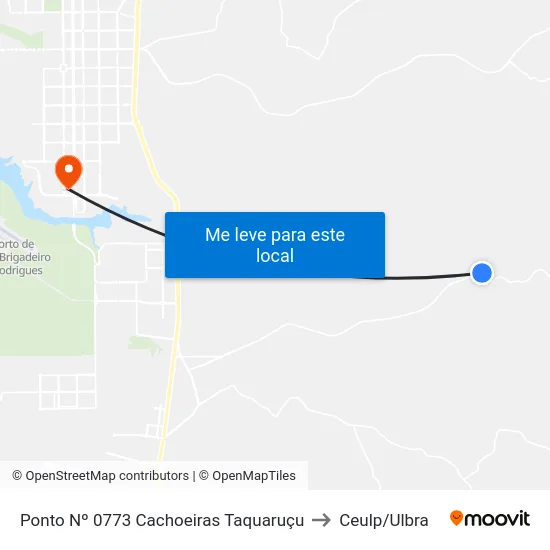 Ponto Nº 0773 Cachoeiras Taquaruçu to Ceulp/Ulbra map