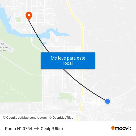 Ponto N° 0754 to Ceulp/Ulbra map