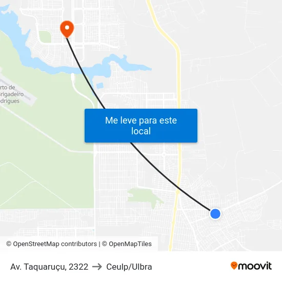 Av. Taquaruçu, 2322 to Ceulp/Ulbra map