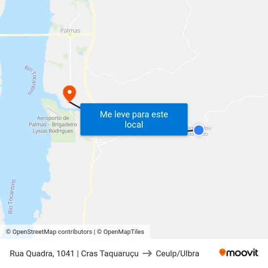 Rua Quadra, 1041 | Cras Taquaruçu to Ceulp/Ulbra map