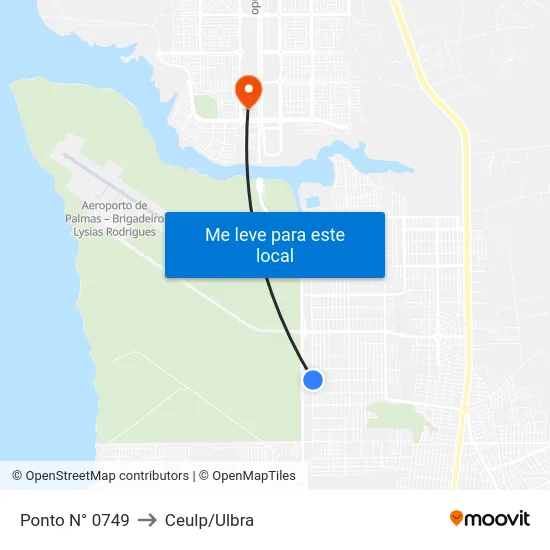 Ponto N° 0749 to Ceulp/Ulbra map