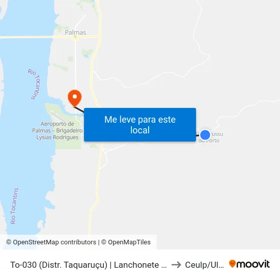 To-030 (Distr. Taquaruçu) | Lanchonete Saraiva to Ceulp/Ulbra map