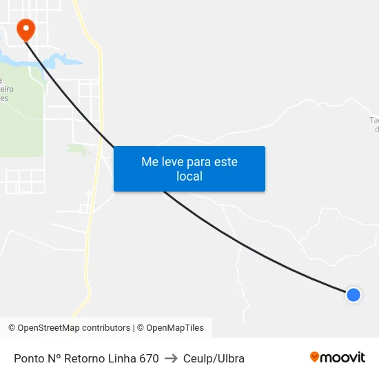 Ponto Nº Retorno Linha 670 to Ceulp/Ulbra map