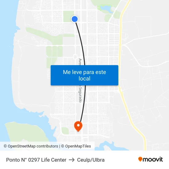 Ponto N° 0297 Life Center to Ceulp/Ulbra map