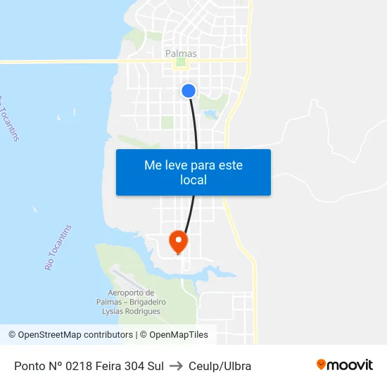 Ponto Nº 0218 Feira 304 Sul to Ceulp/Ulbra map