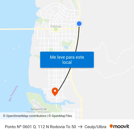 Ponto Nº 0601 Q. 112 N Rodovia To 50 to Ceulp/Ulbra map