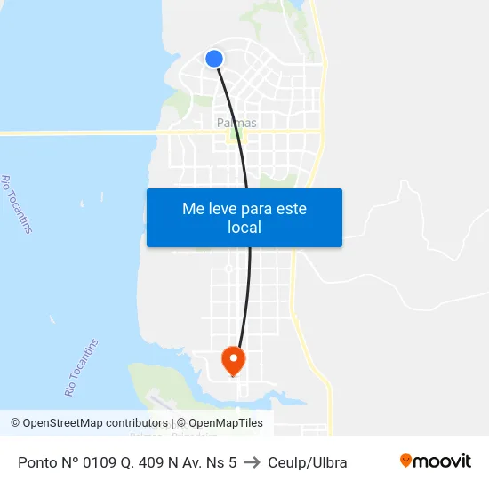 Ponto Nº 0109 Q. 409 N Av. Ns 5 to Ceulp/Ulbra map
