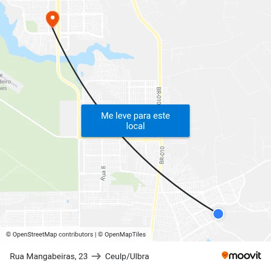 Rua Mangabeiras, 23 to Ceulp/Ulbra map