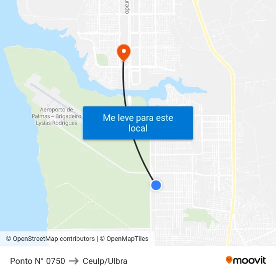 Ponto N° 0750 to Ceulp/Ulbra map