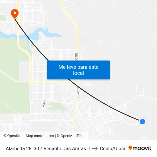 Alameda 28, 30 / Recanto Das Araras II to Ceulp/Ulbra map