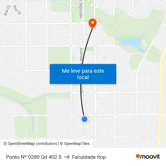 Ponto Nº 0280 Qd 402 S to Faculdade Itop map