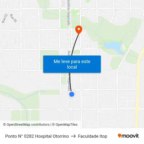 Ponto N° 0282 Hospital Otorrino to Faculdade Itop map