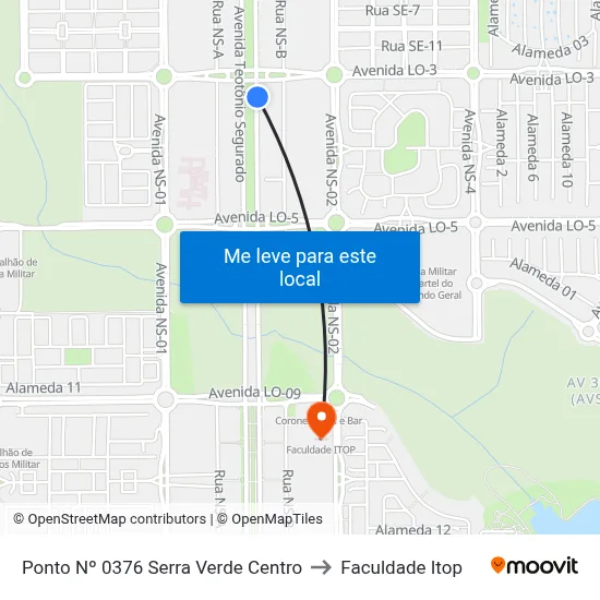 Ponto Nº 0376 Serra Verde Centro to Faculdade Itop map