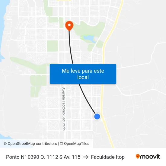 Ponto N° 0390 Q. 1112 S Av. 115 to Faculdade Itop map