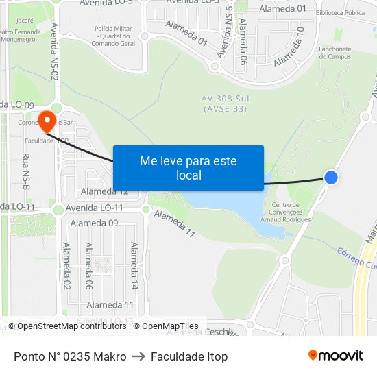 Ponto N° 0235 Makro to Faculdade Itop map