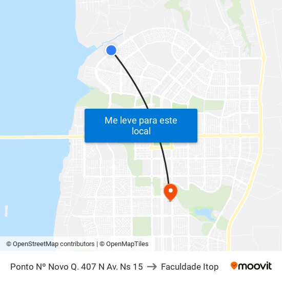 Ponto Nº Novo Q. 407 N Av. Ns 15 to Faculdade Itop map