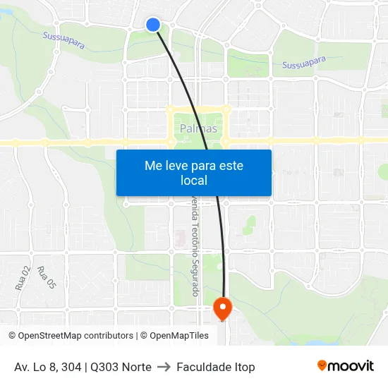 Av. Lo 8, 304 | Q303 Norte to Faculdade Itop map