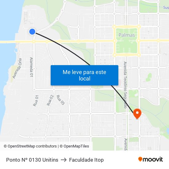 Ponto Nº 0130 Unitins to Faculdade Itop map