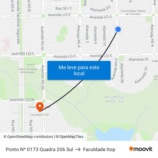Ponto Nº 0173 Quadra 206 Sul to Faculdade Itop map