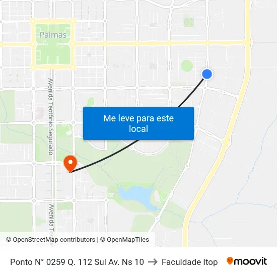Ponto N° 0259 Q. 112 Sul Av. Ns 10 to Faculdade Itop map