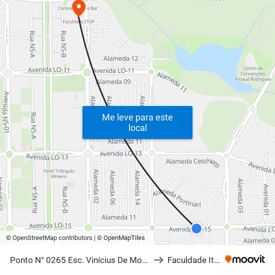 Ponto N° 0265 Esc. Vinícius De Moraes to Faculdade Itop map