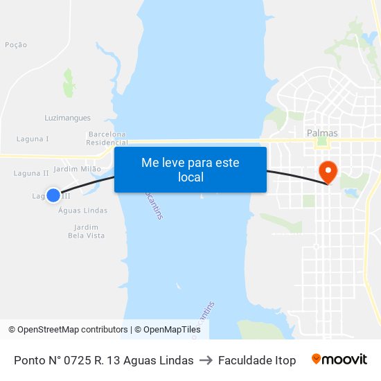 Ponto N° 0725 R. 13 Aguas Lindas to Faculdade Itop map