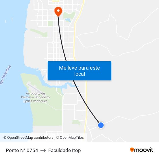 Ponto N° 0754 to Faculdade Itop map