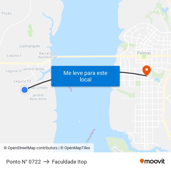 Ponto N° 0722 to Faculdade Itop map