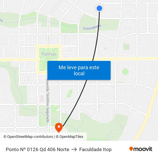 Ponto Nº 0126 Qd 406 Norte to Faculdade Itop map