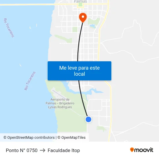 Ponto N° 0750 to Faculdade Itop map