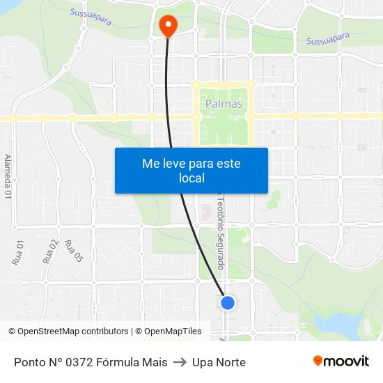 Ponto Nº 0372 Fórmula Mais to Upa Norte map