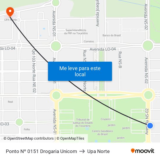 Ponto Nº 0151 Drogaria Unicom to Upa Norte map