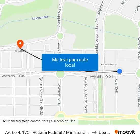 Av. Lo 4, 175 | Receita Federal / Ministério Público, Q102 Norte to Upa Norte map