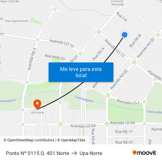 Ponto Nº 0115 Q. 401 Norte to Upa Norte map