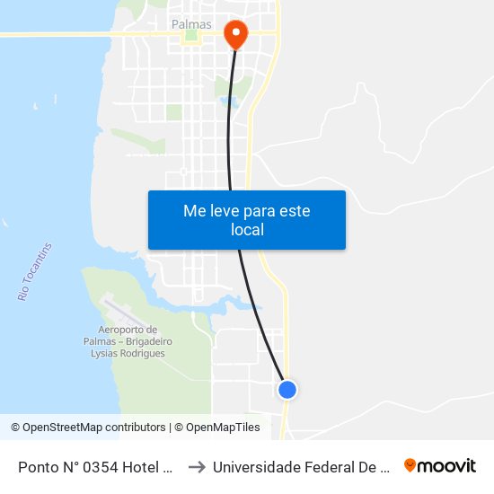 Ponto N° 0354 Hotel Beija-Flor to Universidade Federal De Tocantins map