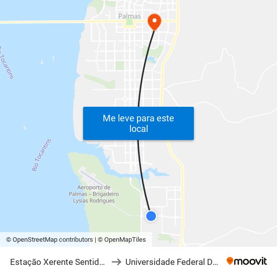 Estação Xerente Sentido Sul-Norte to Universidade Federal De Tocantins map