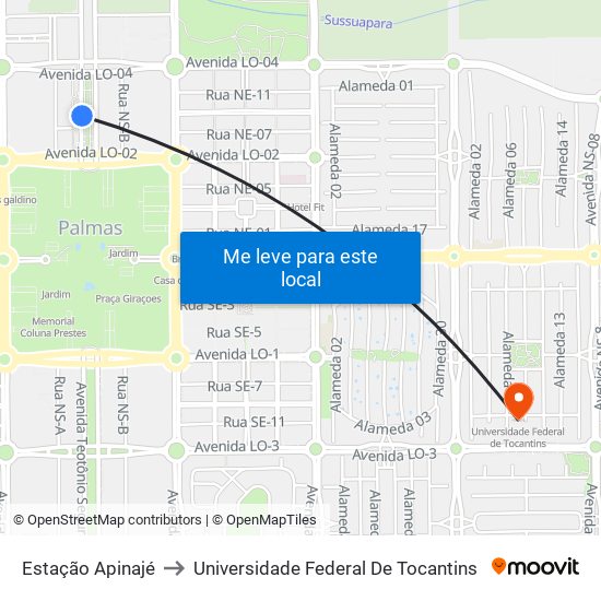 Estação Apinajé | Av. Joaquim Antônio Segurado, 164 to Universidade Federal De Tocantins map