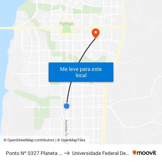 Ponto Nº 0327 Planeta Chevrolet to Universidade Federal De Tocantins map