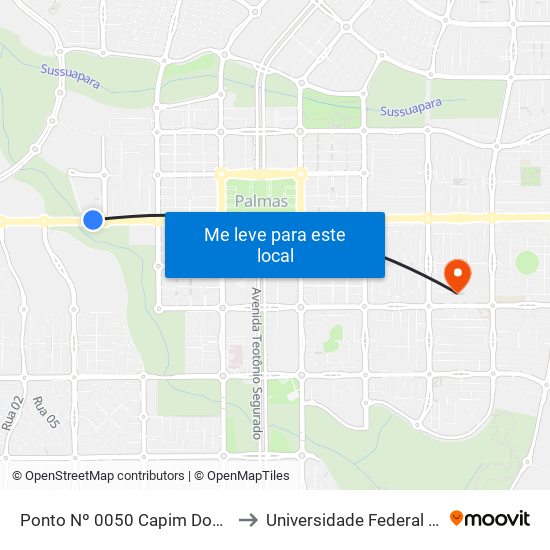 Ponto Nº 0050 Capim Dourado Shopping to Universidade Federal De Tocantins map
