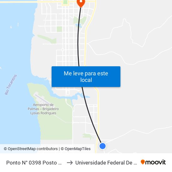 Ponto N° 0398 Posto Tocantins to Universidade Federal De Tocantins map