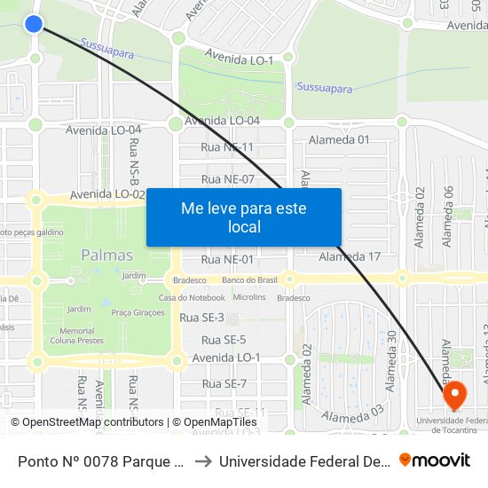 Ponto Nº 0078 Parque Sussapara to Universidade Federal De Tocantins map
