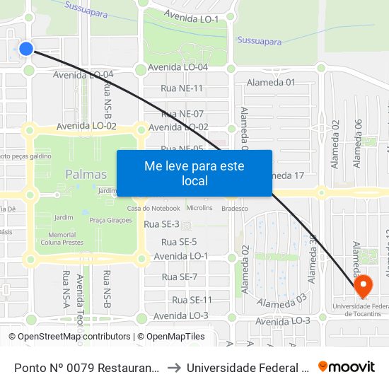 Ponto Nº 0079 Restaurante Comunitário to Universidade Federal De Tocantins map