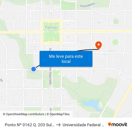 Ponto Nº 0162 Q. 203 Sul Avenida Lo 5 to Universidade Federal De Tocantins map