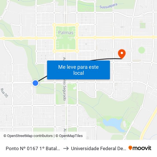 Ponto Nº 0167 1º Batalhão Da PM to Universidade Federal De Tocantins map