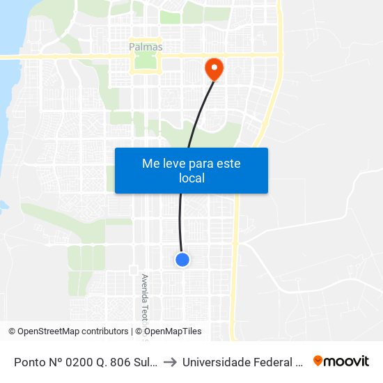 Ponto Nº 0200 Q. 806 Sul Avenida Ns 4 to Universidade Federal De Tocantins map