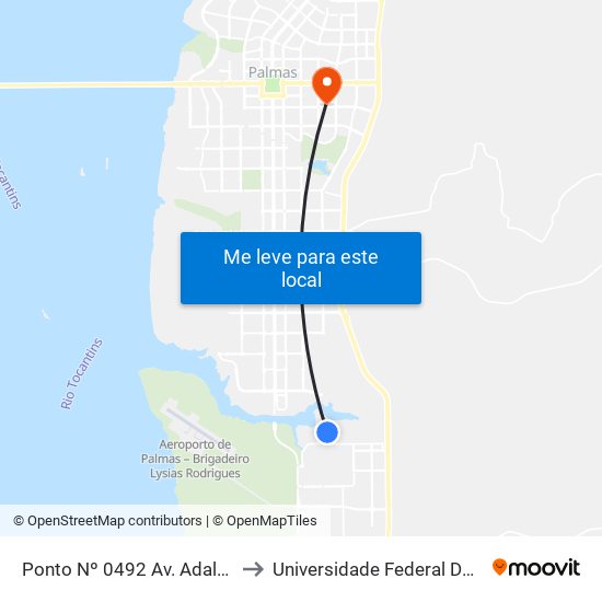 Ponto Nº 0492 Av. Adaltiva Santos to Universidade Federal De Tocantins map