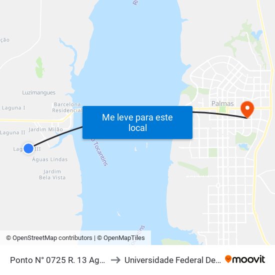 Ponto N° 0725 R. 13 Aguas Lindas to Universidade Federal De Tocantins map