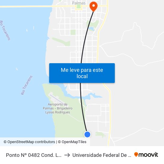 Ponto Nº 0482 Cond. Lago Sul II to Universidade Federal De Tocantins map