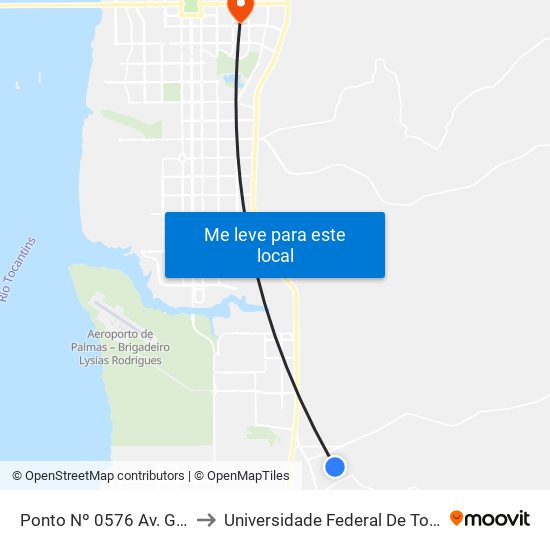 Ponto Nº 0576 Av. Guarujá to Universidade Federal De Tocantins map